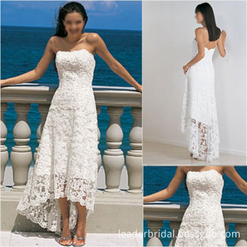 Stock Wedding Gowns Strapless White Ivory Lace Short Wedding Dress Beach Bridal Gown (H018)